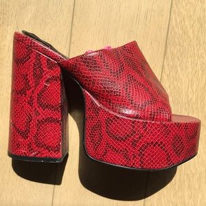 Red Snakeskin Platform Spice Girl Mules Heels 90s
